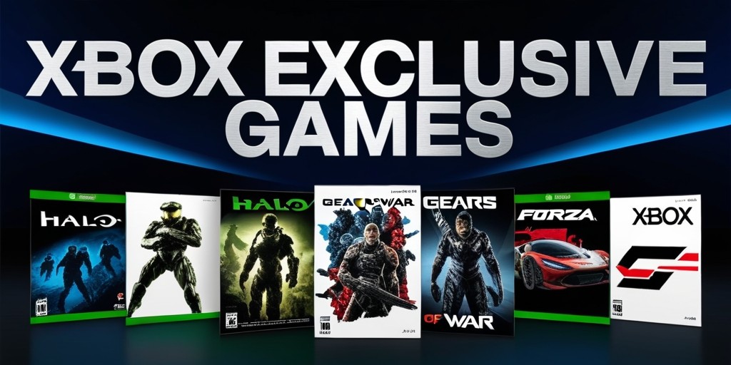 A visually striking editorial image featuring a clutch of Xbox exclusive games, with the phrase 