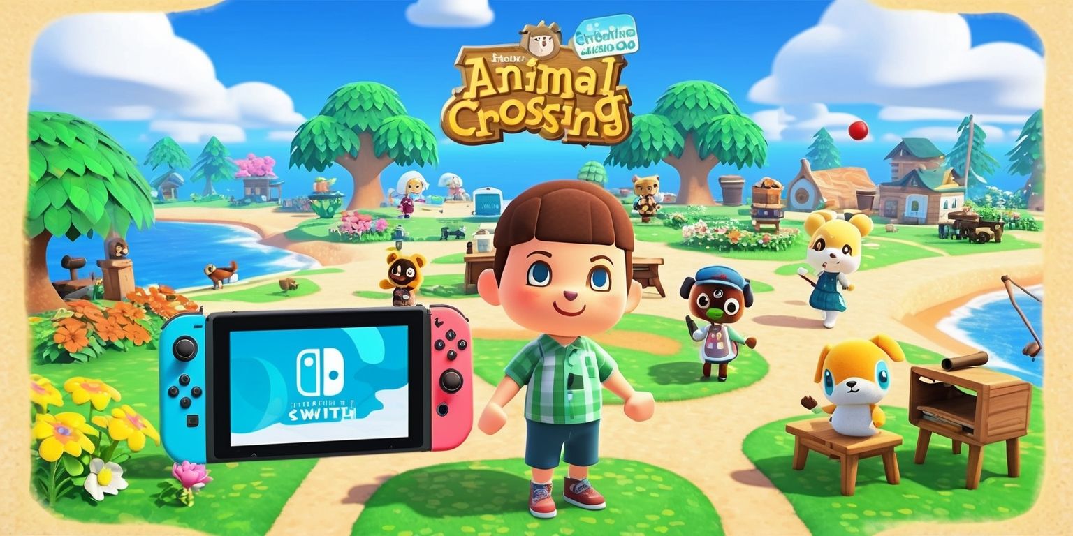 A colorful digital illustration of the Animal Crossing: New Horizons game, featuring Tom Nook standing in front of a beautifully designed island village with lush green trees, vibrant flowers, and a clear blue sky, surrounded by various adorable characters like Isabelle and K.K. Slider, with a Nintendo Switch console in the corner, displaying the game's interface with a mix of pastel colors and earthy tones, and a few iconic in-game items like fishing rods, nets, and furniture scattered throughout the scene, all set against a warm and inviting atmosphere, with soft lighting and gentle textures, and a subtle glow effect to emphasize the game's whimsical and relaxing nature.